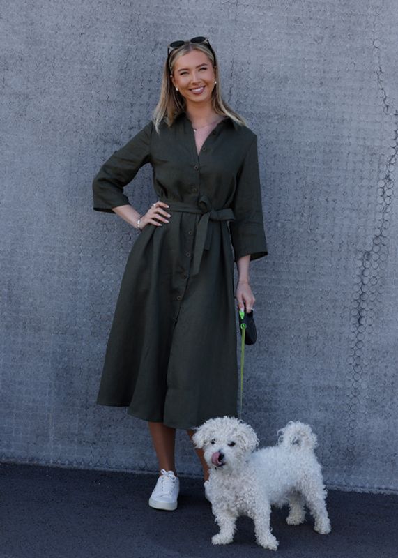 Donna khaki linen shirt dress